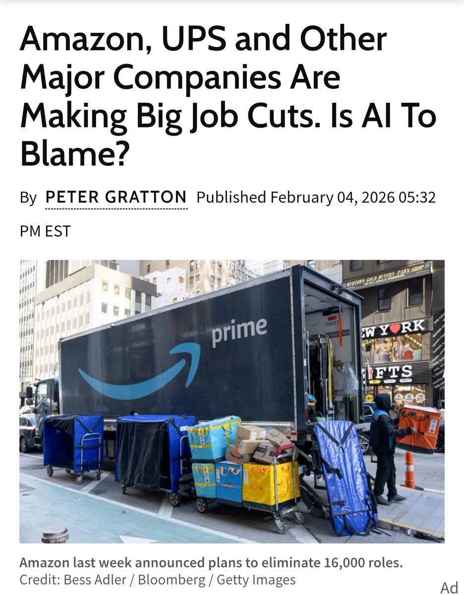 chartmongo's tweet image. 아마존·UPS·다우(Dow) 줄해고 칼바람... "범인은 역시 AI였다"
​■ 주요 보도 내용
​해고 러시: 아마존($AMZN), UPS($UPS), 다우($DOW) 등 미국의 대표 기업들이 연초부터 잇따라 대규모 감원 계획을 발표함.
​달라진 명분: 과거엔 '경기 침체 대비'가 주된 이유였다면, 이번엔 대놓고 **'AI 전환을…