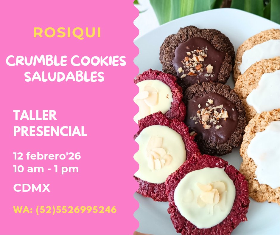 RosinaQuintana's tweet photo. Masterclass Presencial CRUMBLE COOKIES SALUDABLES ๐ 12 febrero'26. Mรกs informaciรณn ๐๐ป https://t.co/ikqISWUs8M ๐ #rosiqui #reposteria #saludable #cursos #crumblecookies #vegan #glutenfree #FelizJueves https://t.co/eUXu5Qzx6h