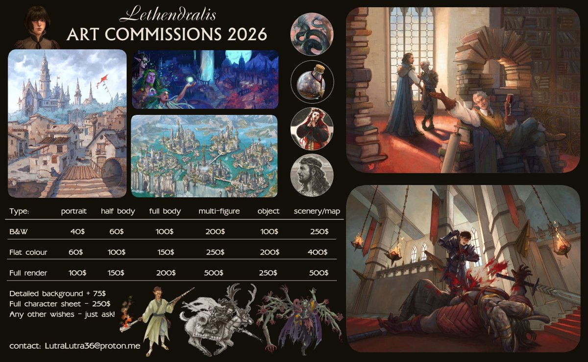 A reminder that I am available for art comms all year round. Adding character sheets to my list of available options! Message me with any questions you might have!