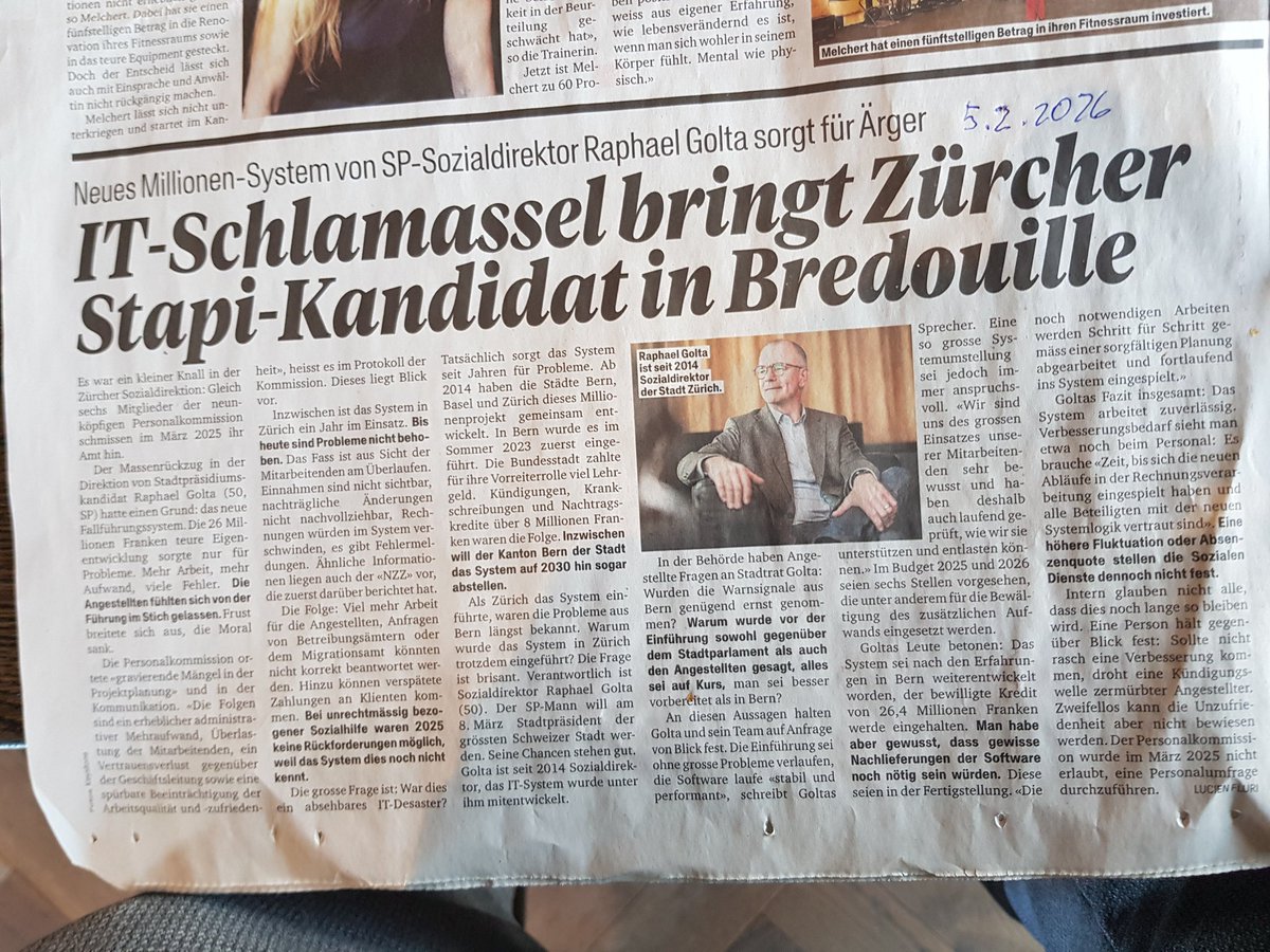 Wann begreift die Zürcher Bevölkerung, dass Verwaltungen IT nicht können?! S. Blick, 5.2.2026

Ignorante Politiker schwaffeln nur nach, was ihnen andere ignorante Politiker mit stiller Post zutragen!

Ich fordere die Privatisierung aller IT-Aktivitäten in Verwaltungen!

In einem