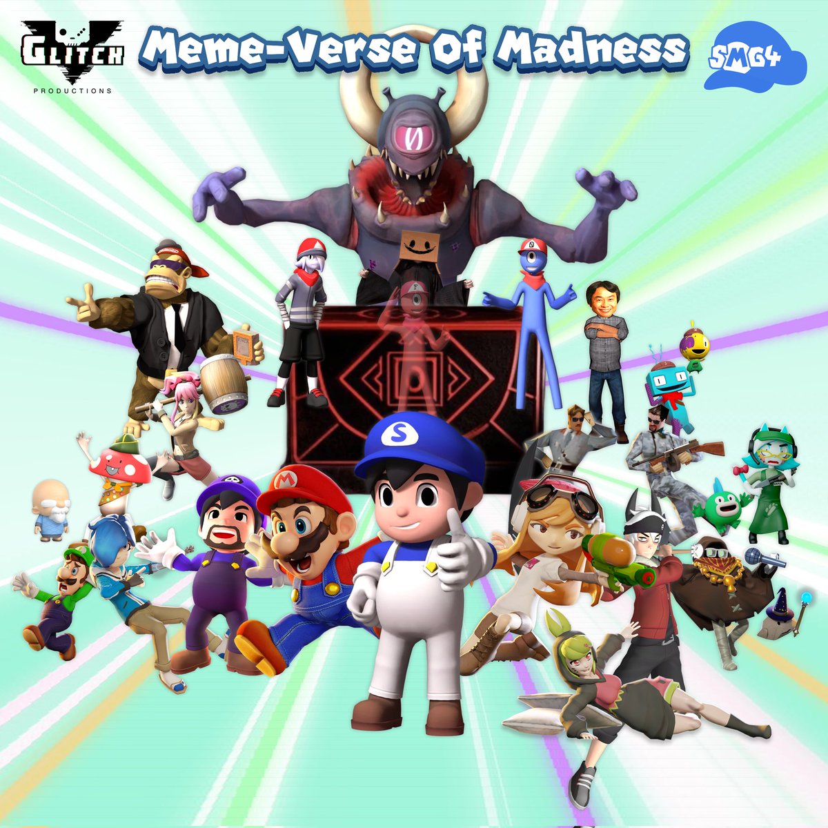 SMG4 - "Meme-Verse Of Madness" (2022 Fan Studio Album Cover Art Edit) [featuring SMG4's gang, along with their allies, the 2022 arc characters and villains, Old Man Hobo, and the Wizard Rock] <a href="/smg4official/">SMG4🍝</a> <a href="/glitch_prod/">GLITCH</a>