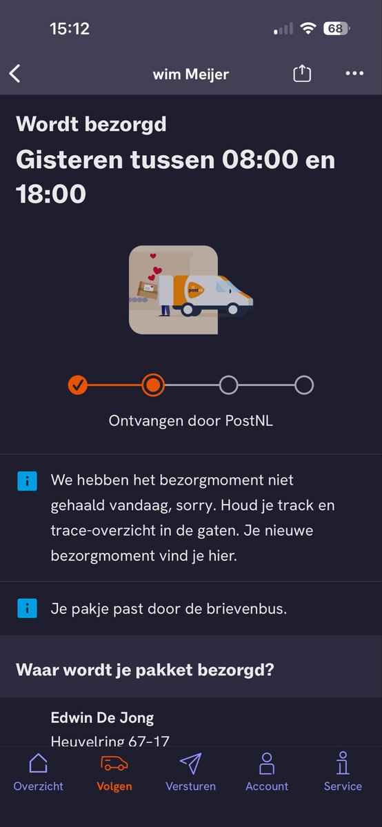edwindj_5038's tweet photo. @PostNL dit schiet niet erg op zo, levering zou al op 2-2 moeten zijn geweest https://t.co/sJc8PWEiED