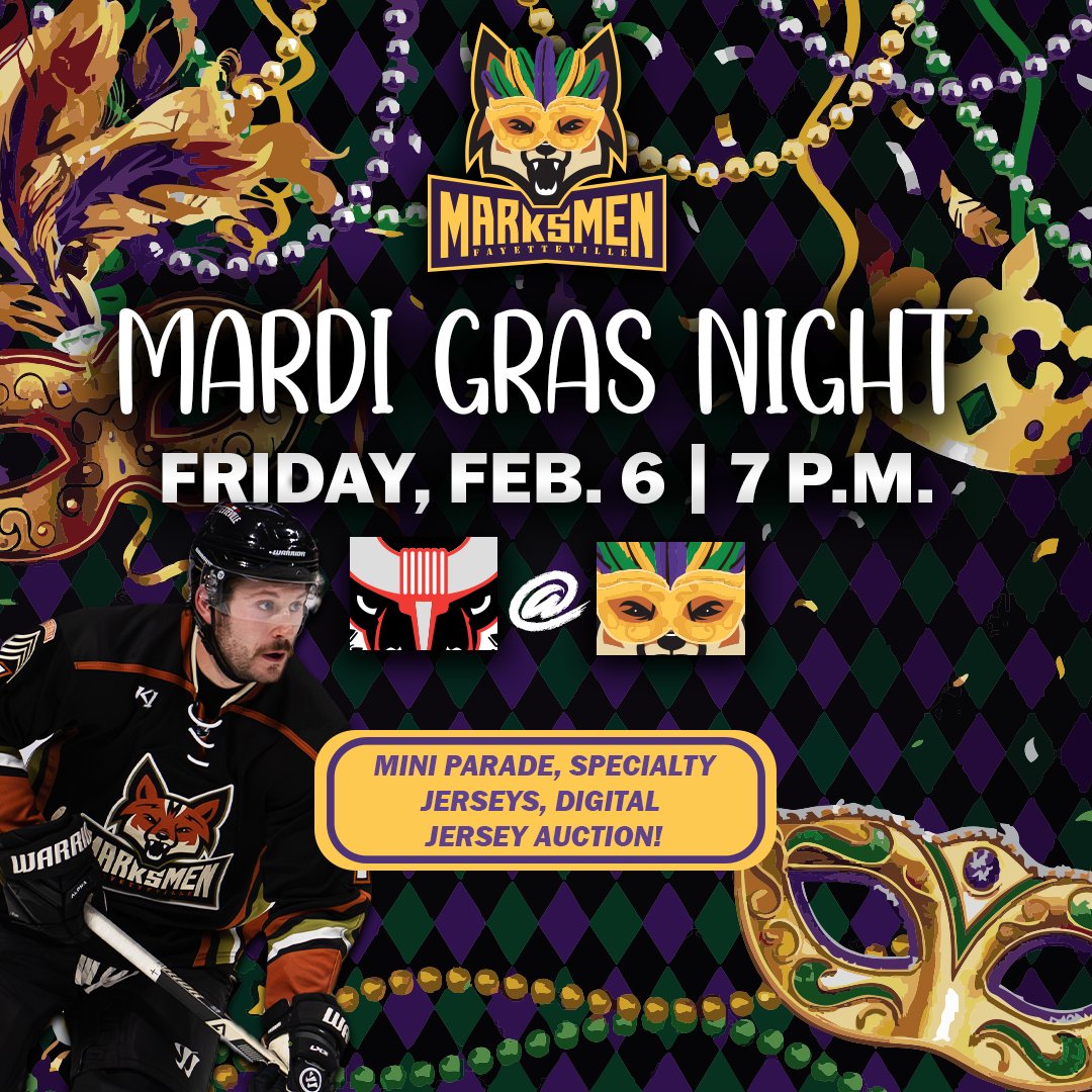 Dress to the nines this friday for Mardi Gras Night!!🤩 Catch some beads, groove with the music, &amp; cheer on our boys!

🎟 ➡ tinyurl.com/4zn76n2k
🔗 Bid on your favorite players ➡ tinyurl.com/mardi-gras-jer…

#FearTheFox🦊