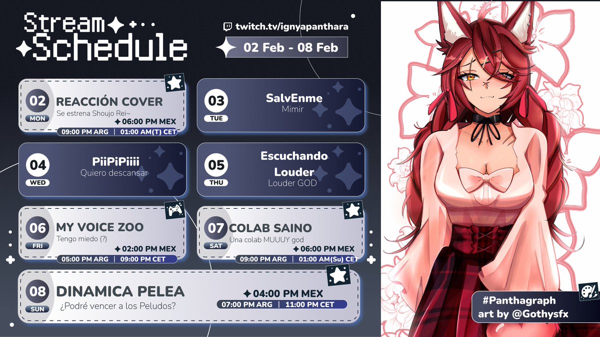 IgnyaPanthara's tweet photo. 🌹Horario semanal🌹
Ya no recuerdo la última vez que subí un horario... 💀
Digo- Esta semana vamos a tener muchas cosas god, asi que me parecería correcto que vengan sisisi~
General: #IgOnAir
Arte: #Panthagraph
Memes: #Panthaha https://t.co/nmUq3sF36e