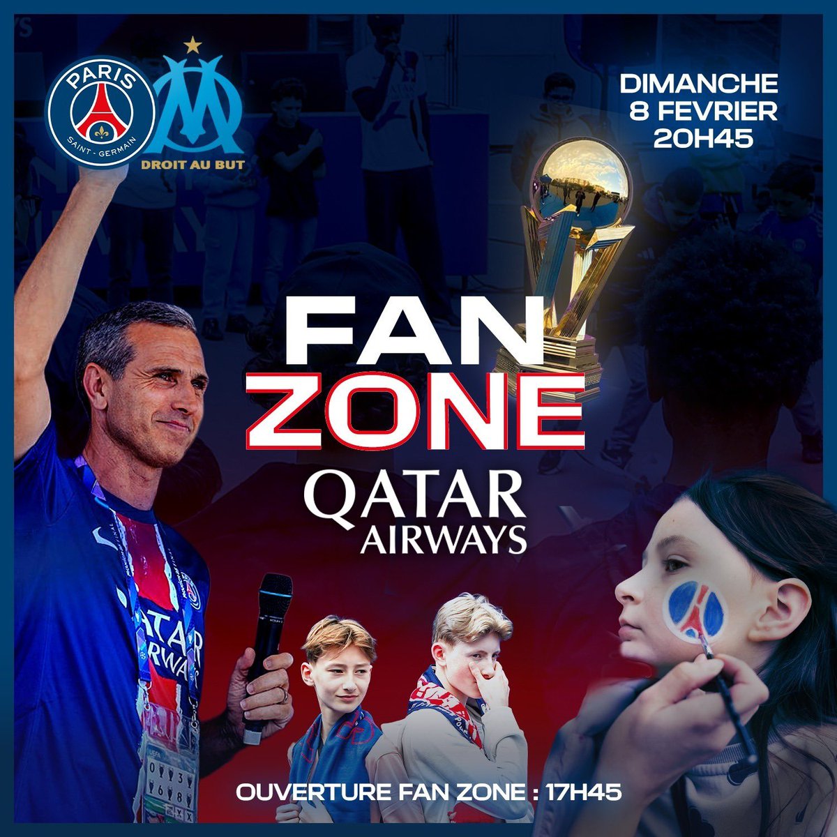 LMDPSG's tweet photo. 🚨 Le PSG déploie une Fan Zone Qatar Airways pour ce dimanche ! 🤩❤️💙

Sur le parvis Jean Bouin : écran géant, animations, Miguel Pauleta, photos avec la L1, freestylers, zone gaming, foodtrucks et bar.  

Dans le Parc : DJ sets, gaming, trophées exposés et distribution de badges/cartes dédicacées pour les supporters.  

👉 Rendez-vous dès 17h45 pour plonger dans l’ambiance du Classique. 👀⚔️