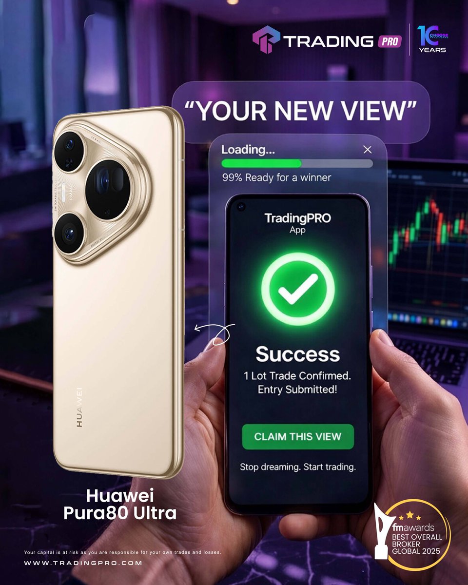 📱 𝐕𝐈𝐒𝐔𝐀𝐋𝐈𝐙𝐄 𝐓𝐇𝐄 𝐖𝐈𝐍

One trade. One chance.
Take your shot at the 𝐇𝐮𝐚𝐰𝐞𝐢 𝐏𝐮𝐫𝐚 𝟖𝟎 𝐔𝐥𝐭𝐫𝐚.

🎯 Deposit $50
📊 Trade 1 standard lot
🏆 One trader wins

🔗 Join the giveaway:
tradingpromarketing.com/HuaweiPura80Gi…

#TradingPRO #Giveaway #HuaweiPura80Ultra