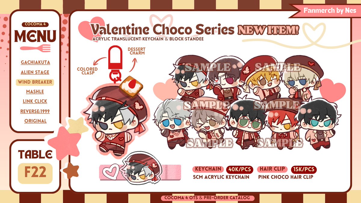 Kopipedia_'s tweet photo. NEW! - Wind Breaker 
Choco Valentine Series🍫💕
Translucent Acrylic keychains with dessert charm🍰 &amp; Pastel Hair Clip Lineup available in 9 characters! 

Special Launch for #Cocoma4 💌 
#cocoma4catalogue https://t.co/crsX2yqz45