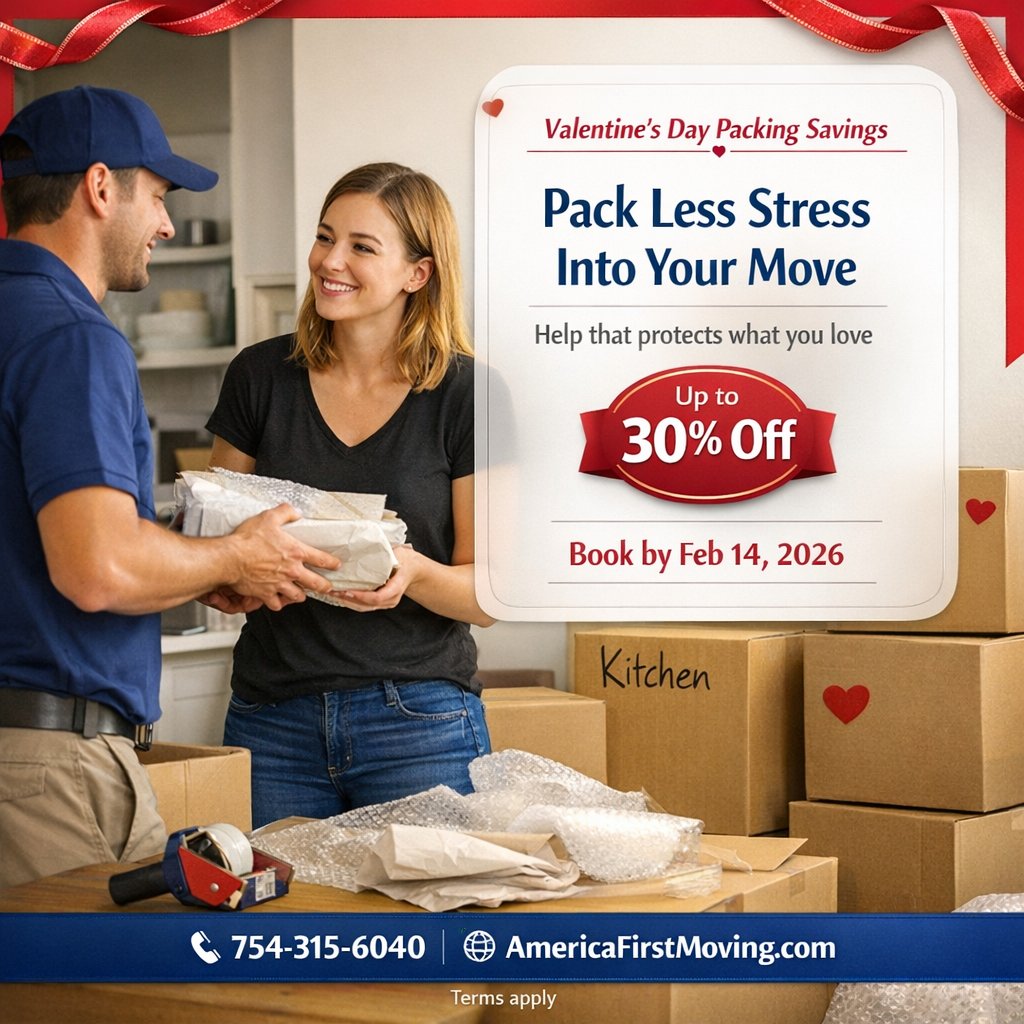 TheMovingServFL's tweet image. Less stress. Less rushing. Safer packing. 💙
 
Up to 30% Off — Valentine’s Offer (Book by Feb 14, 2026)

📞 754-315-6040 | AmericaFirstMoving.com 

#AmericaFirstMoving #PackingServices #MoveWithLessStress