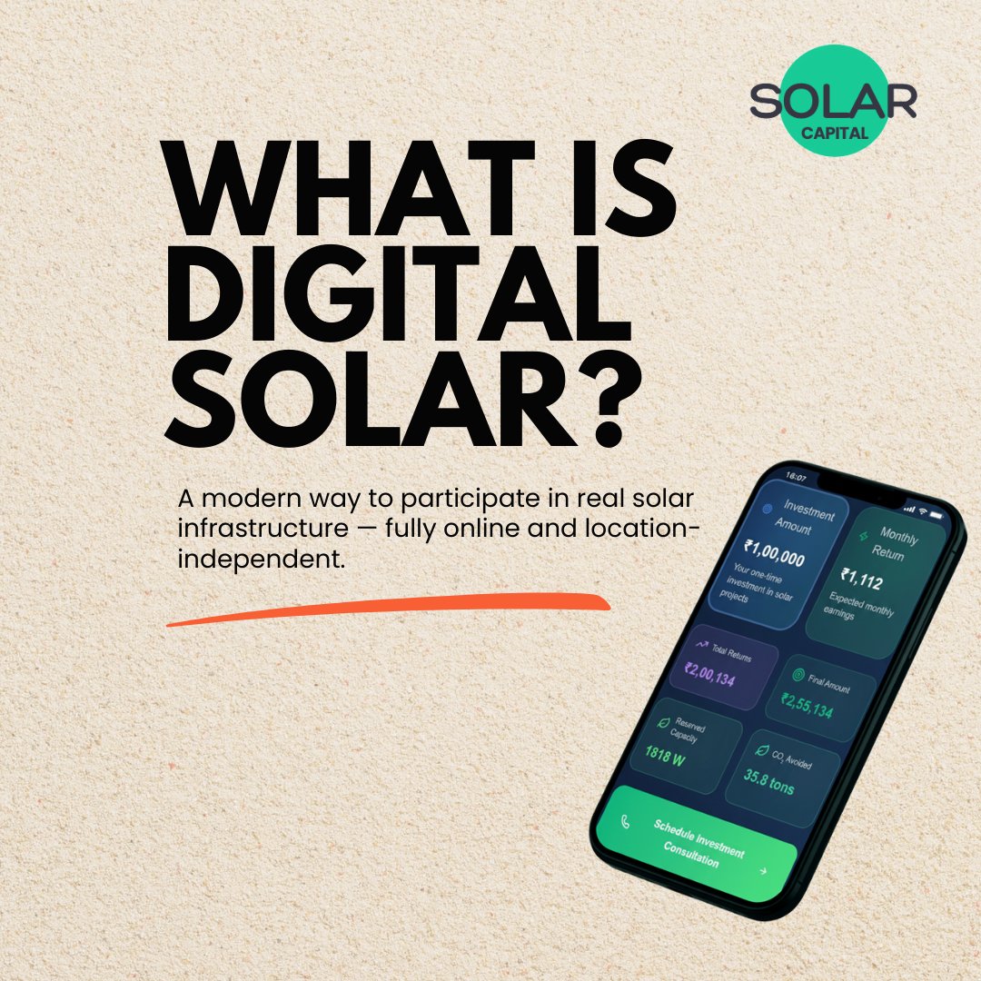 SolarCapital_'s tweet image. Digital Solar simplifies how individuals participate in renewable energy.

Explore Digital Solar → solarcapital.in

#DigitalSolar #SolarExplained #CleanEnergyIndia #GreenRewards #RenewableFuture #EnergyTransition #SolarCapital