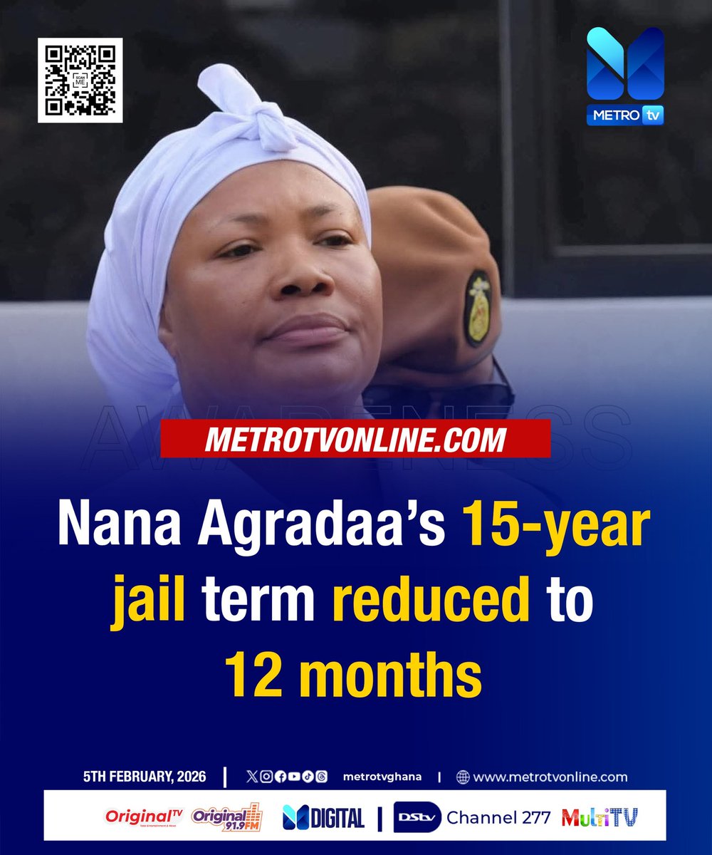 metrotvgh's tweet photo. Agradaa’s 15-year jail term reduced to 12 months

#MetroNews #Agradaa https://t.co/LML3bSxbwU