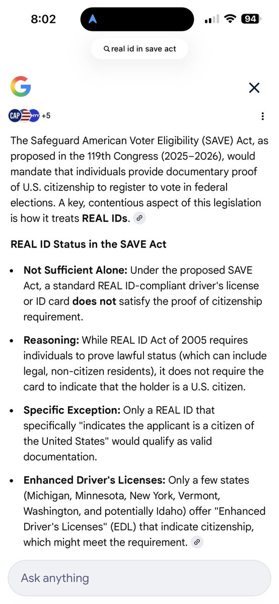 kburnsie19's tweet photo. @keithamccluske1 @Acyn The SAVE Act is long, but if you search “real id” you can read it. Real ID is insufficient and it’s intentionally confusing and misleading. https://t.co/eqIm5L0R30