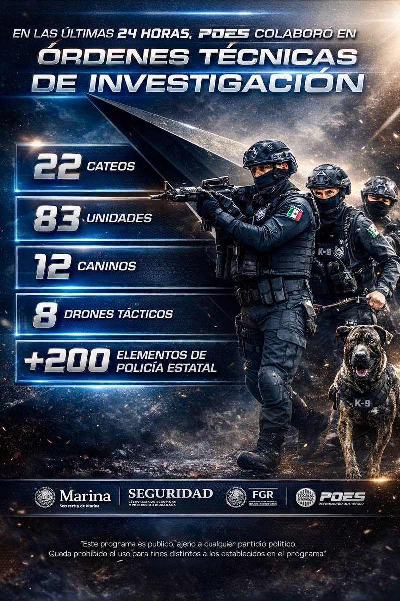 IovanPH's tweet photo. La coordinación es fuerza.
En las últimas 24 horas, la colaboración entre instituciones permitió ejecutar órdenes técnicas de investigación con precisión, inteligencia y despliegue operativo.
Cuando trabajamos unidos, los resultados se traducen en mayor seguridad para las familias.
#CoordinaciónQueDaResultados #Seguridad #POES #Querétaro