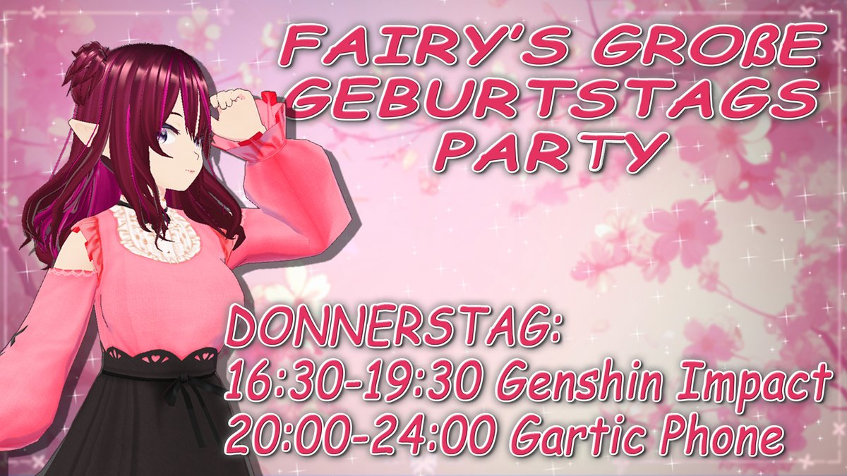 Und auch heute feiern wir!

Deswegen gibt es heute etwas chilligeres. Zuerst spiele ich alleine oder mit nem Freund Genshin Impact und später Gibt es dann Gartic Phone!
Freut euch auf wunderbare Kunstwerke!!

Schaut vorbei und habt Spaß!  Ab 16 Uhr!! :3  twitch.tv/fairyprincessvt