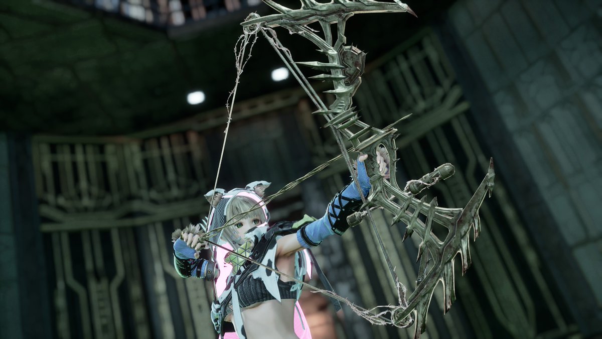 為政者の弓は古典的な弓の形をしていると思ったら、よく見ると滑車やスタビライザーを備えた近代的なコンパウンドボウのようなデザインをしているようだ

ダメージとイコルの費用対効果に優れるのも、このような形状による負荷の効率化によるものだろうか
 #コードヴェイン2