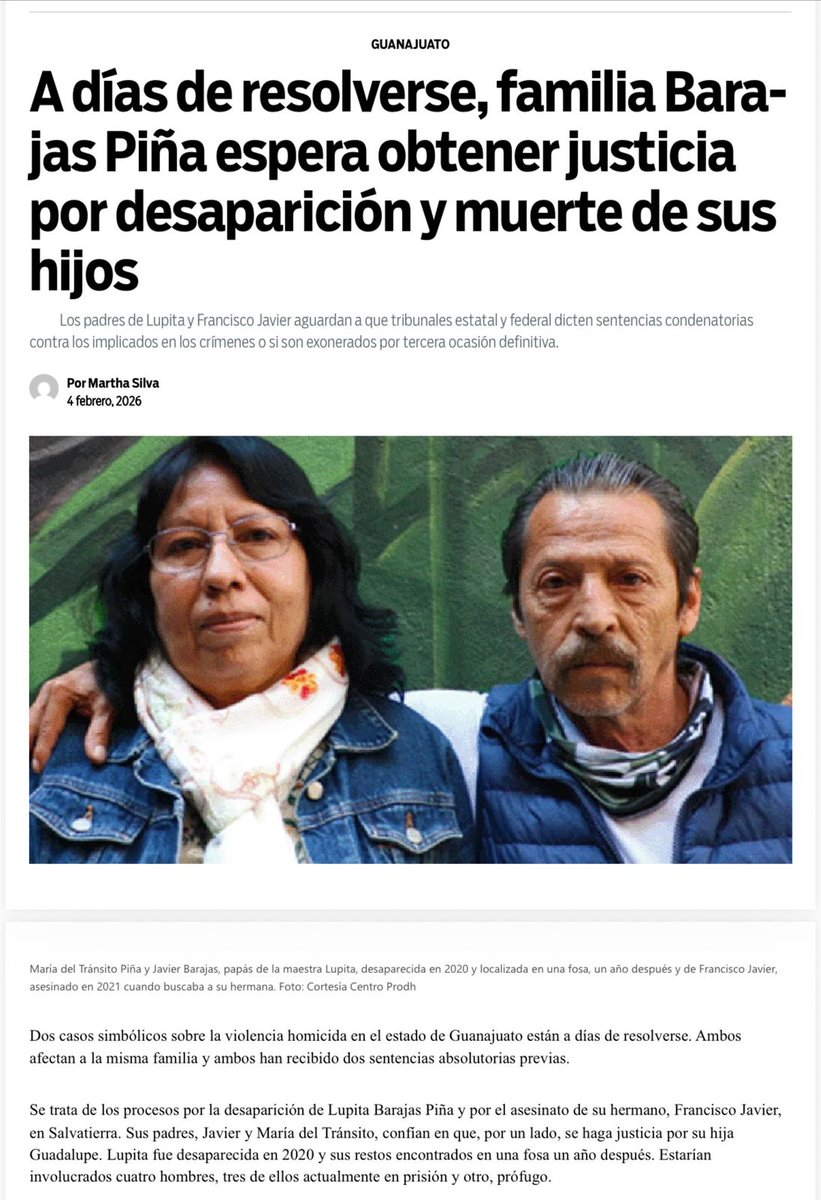 CentroProdh's tweet photo. Los casos de la familia Barajas Piña representan una oportunidad para que el #PoderJudicialFederal y el @PoderJudicialGT actúen contra la impunidad que lastima profundamente a la región.

Lee la nota en el @periodicoam 👇
 https://t.co/l1eOo9IIB0 https://t.co/7WVdTlhWU6