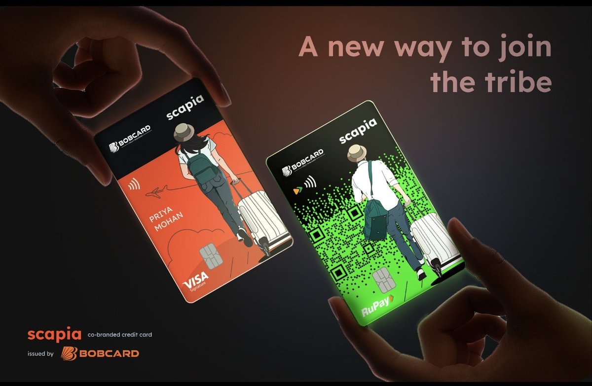 Scapia has entered its next big phase 🚀 It is now available with two issuing bank partners - BOBCARD and Federal Bank.

Scapia began its journey with a card that brought premium travel benefits to users - benefits that
were earlier associated with:
• high fees
• higher income