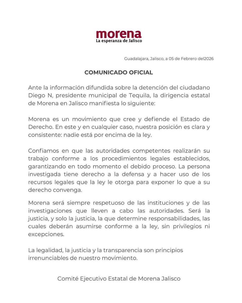 Morena en Jalisco lo hizo candidato, lo impulsó y convirtió a Diego Rivera en alcalde de Tequila

Hoy, tras su detención por extorsión, difunden un comunicado de cajón: evasivo, tibio y sin asumir responsabilidades