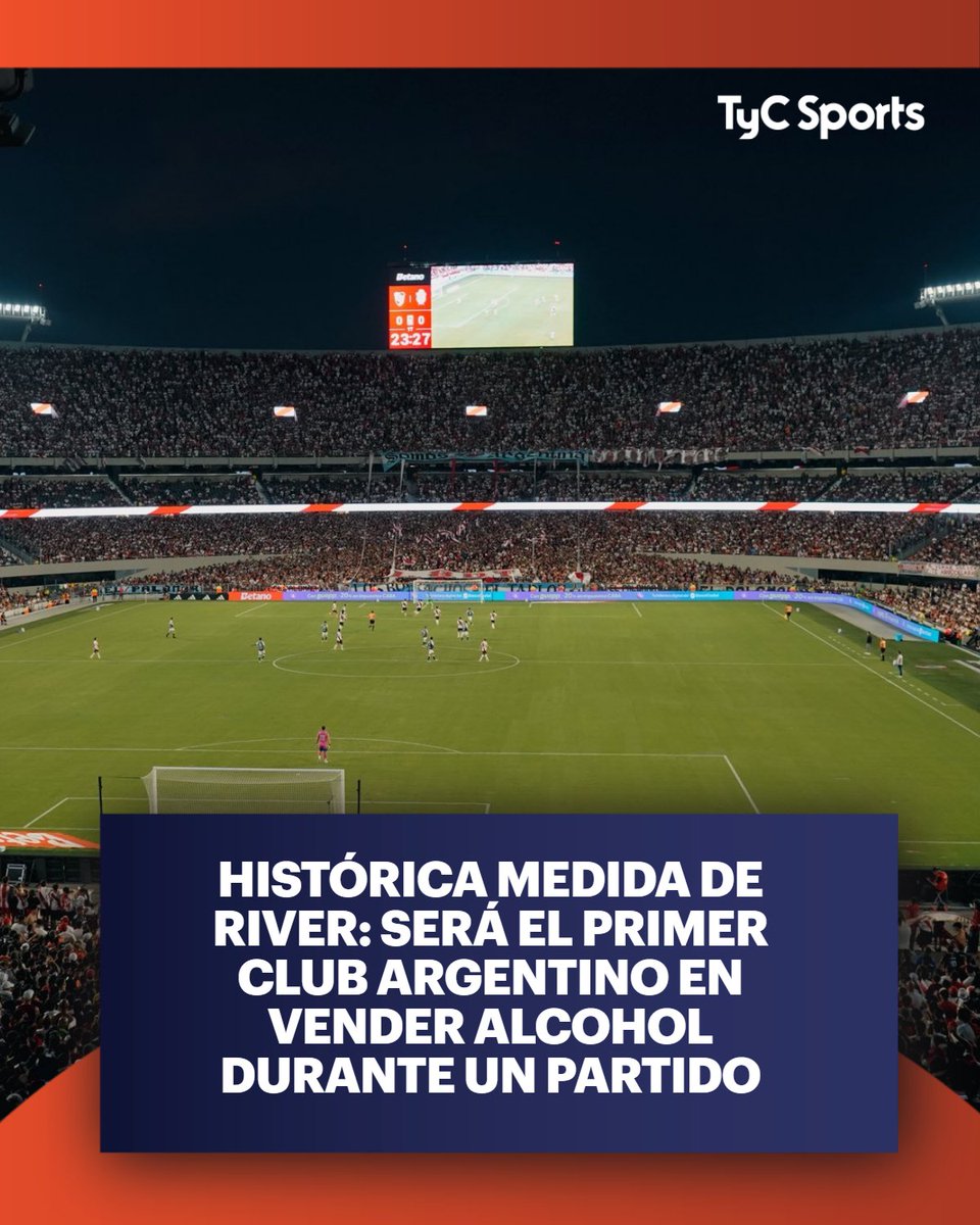 TyCSports's tweet photo. 🏟️🍻 En el marco de una prueba piloto autorizada por el Gobierno de la Ciudad de Buenos Aires, el sábado en el Monumental habrá venta de cerveza en sectores preferenciales y sin acceso para el público general. https://t.co/7eUyDIHy3j