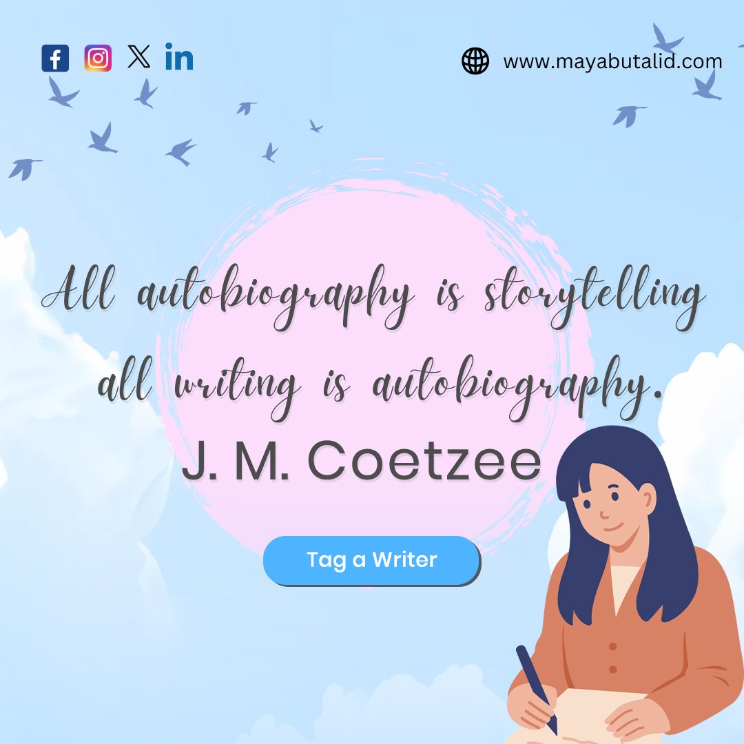 Nobel Prize–winning author J. M. Coetzee reminds us that every story we tell carries pieces of our own life, whether we intend it or not. He is known for his introspective, morally complex novels, which often blur the line between lived experience and fiction.

#Reading #Writers