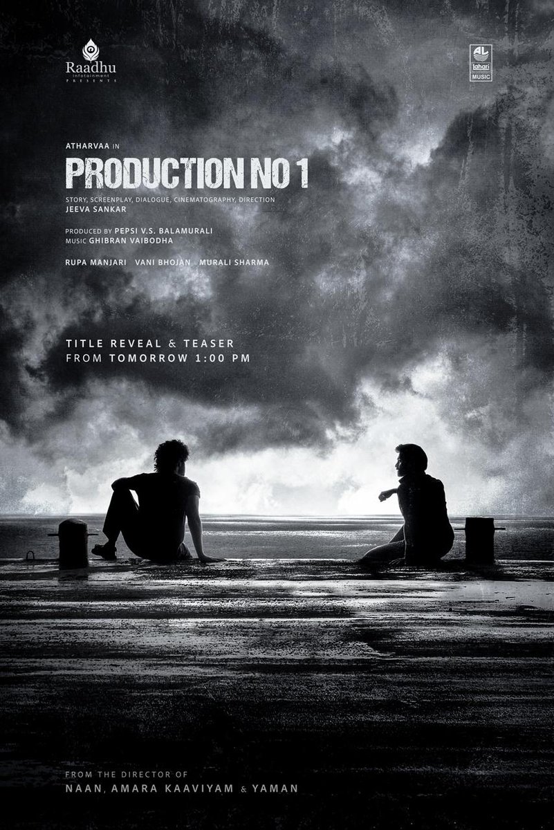VjKavya18's tweet photo. Raadhu Infotainment’s #ProductionNo1, starring #Atharvaa directed by #JeevaSankar’s Title &amp; Teaser will be unveiled by @VijaySethuOffl and #Arya @arya_offl ♥️

Tomorrow at 1 PM 🔥

@Atharvaamurali @vanibhojanoffl 
@TheRupaManjari @JeevaSankar #PepsiVSBalamurali @RaadhuInfo https://t.co/aVCYCNCcsp