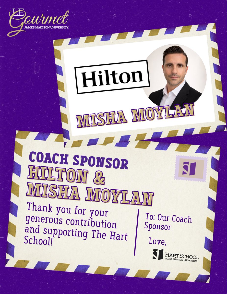 JMUHartSchool's tweet photo. A duo that’s helping us coach up the next generation of HM and SRM professionals‼️💜💛
Le Gourmet 2026 ➡️ https://t.co/g6h3GzTrsD
#HartStrong https://t.co/0XwK7TBmO4