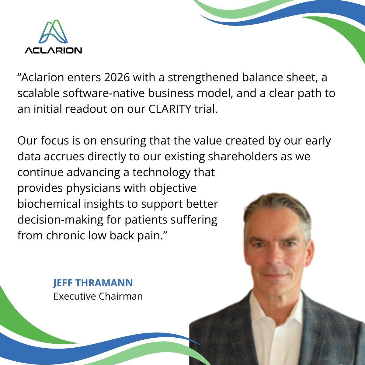 Our 2026 Shareholder Letter from Executive Chairman Jeff Thramann is live, providing a detailed overview of Aclarion's progress, key milestones, and strategic priorities for 2026. Read the full update on our continued momentum and what’s ahead: bit.ly/49YW90t $ACON