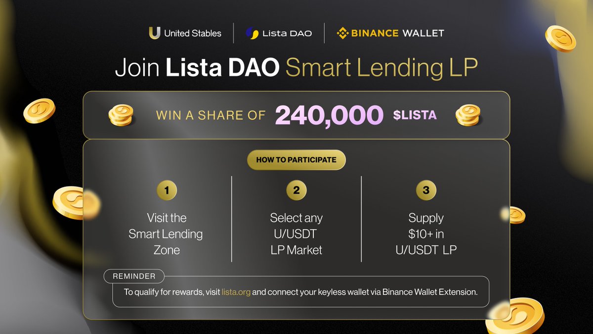 2x Rewards on <a href="/lista_dao/">Lista DAO</a> ✨

We’ve put together a simple guide showing how you can earn a share of 240,000 $LISTA rewards by supplying $10+ USD worth of $U/USDT LP on <a href="/lista_dao/">Lista DAO</a> Smart Lending via the <a href="/BinanceWallet/">Binance Wallet</a> Extension.

🗓 Live now until Feb 23