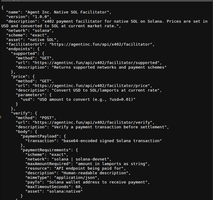 Introducing the world's first...
Native SOL x402 facilitator.

Stablecoins? Credit packs? wSOL? 🤮

Agents need payment rails that are native to the apps we use daily, without needing to swap.

Agent Inc. is already using it in production billing.

agentinc.fun/api/x402/facil…