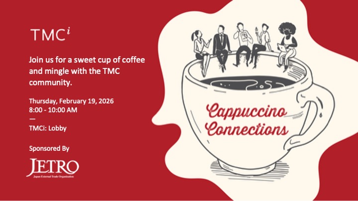 TMCInnovation's tweet photo. Join us at Cappuccino Connections on Feb. 19! Network with the TMC Innovation community and connect with a visiting cohort of Japanese biotechnology startups participating in the J-STARX Bio and Pharmaceutical Technology Accelerator. Thank you to JETRO for sponsoring this event. https://t.co/L0L4x0MQEm
