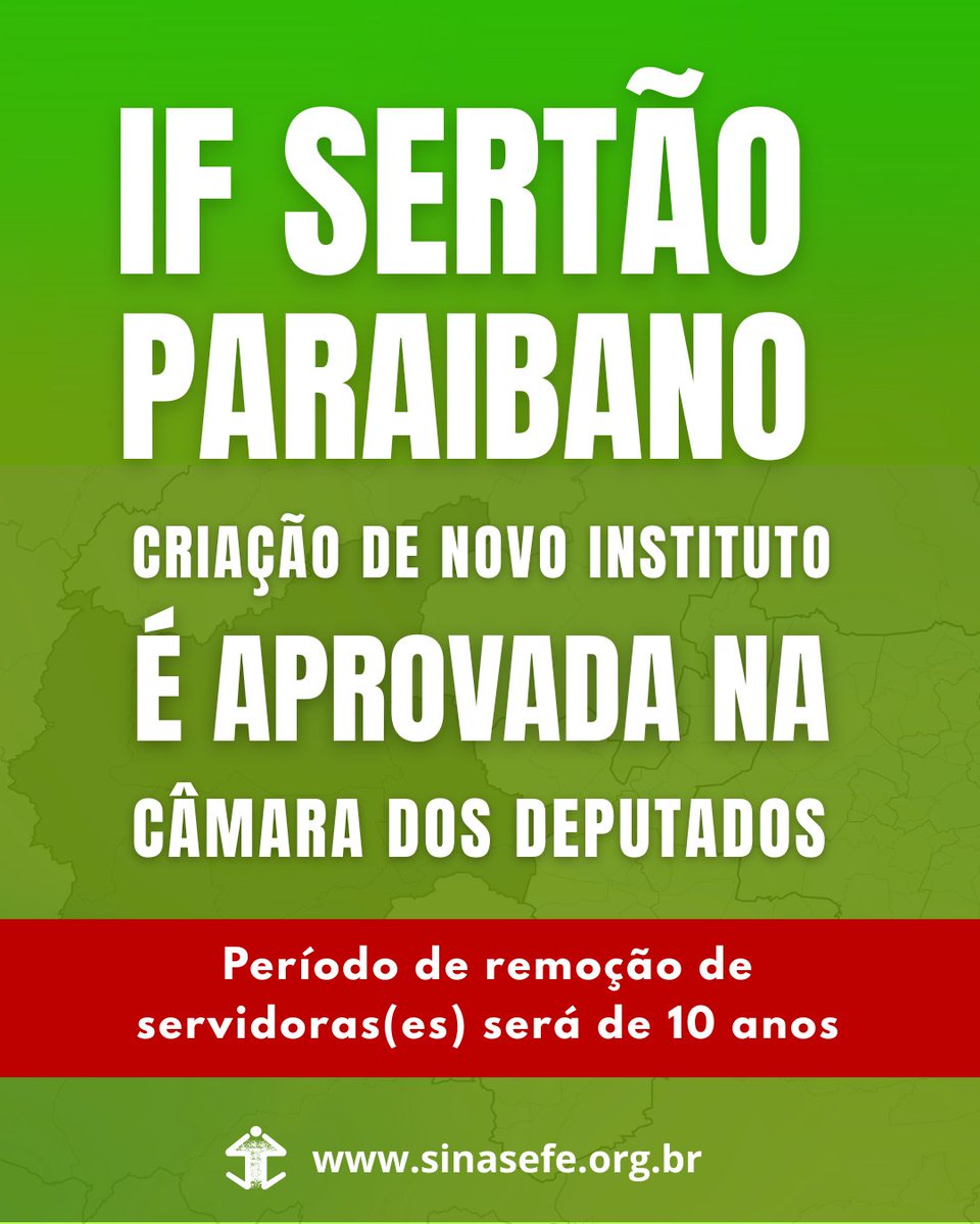 Defesa da Educação | A Câmara aprovou a criação do Instituto Federal do Sertão Paraibano, via PL nº 1/26,  votado também às pressas.
 
O sindicato critica o método adotado pelo governo federal na criação do novo IF, dissociado do diálogo com a comunidade: sinasefe.org.br/site/criacao-d…