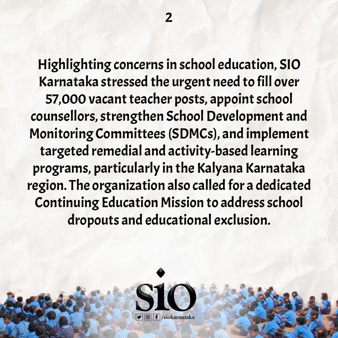 SIO Karnataka Submits Budget Recommendations to the Government of Karnataka. 1/3
#Budget2026 #education #highereducation #schooleducation #medicaleducation #socialwelfare #minoritywelfare #karnataka #government