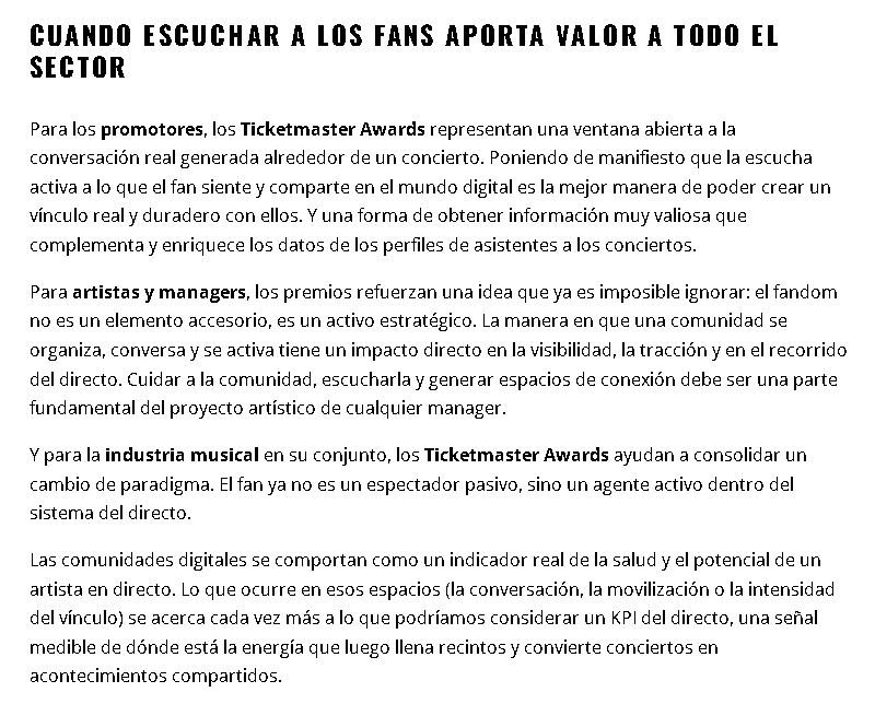 ¿Qué nos enseñan los Ticketmaster Awards 2026 sobre el fandom? portaldelamusicaenvivo.com/que-nos-ensena… (Esto es importante, no hay artista sin fans y viceversa, y a veces se nos olvida... Hay que cuidar a los fans)