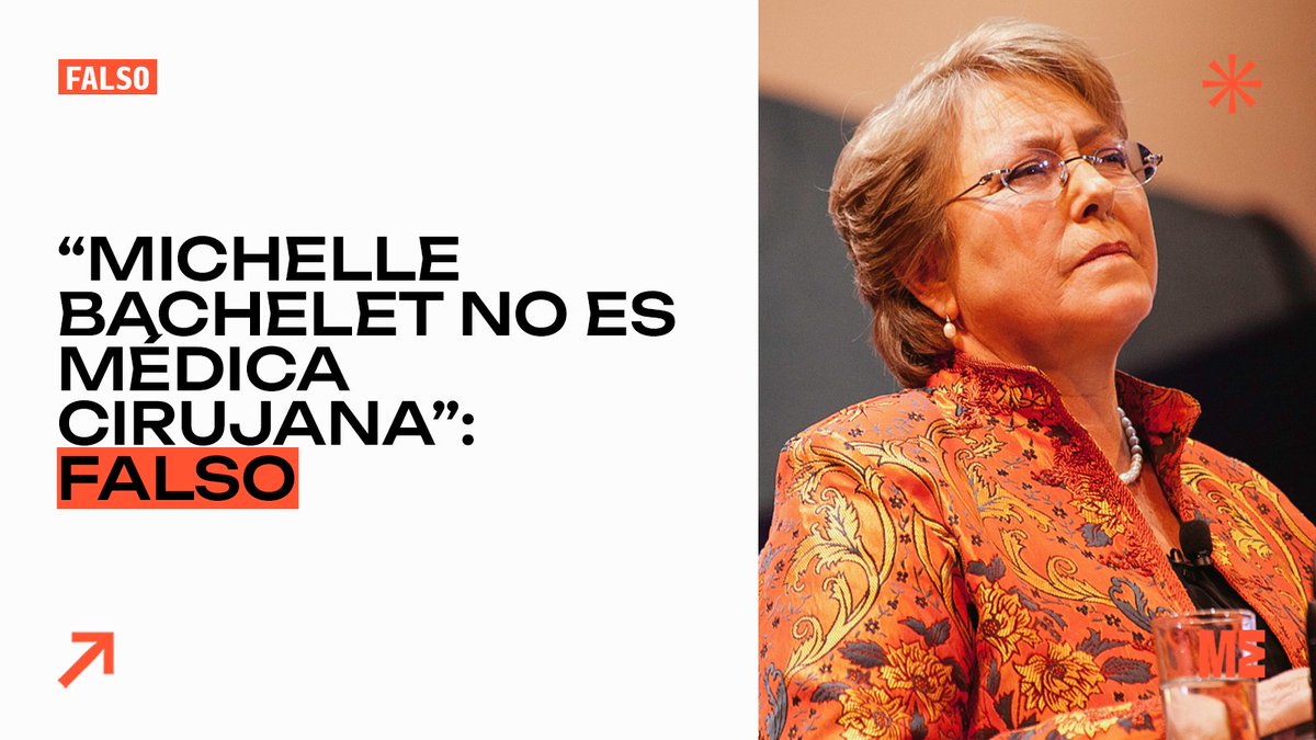 malaespinacheck's tweet photo. Tras confirmarse su candidatura a la Secretaría General de la ONU, en redes se difundió una publicación que afirma que Michelle Bachelet no es médica cirujana.

Esta información se puede corroborar tanto en el Registro Nacional de Prestadores Individuales de Salud como en las publicaciones de la Universidad de Chile que certifican su paso por la casa de estudios.

📲Conoce más detalles en nuestro sitio web https://t.co/jFw7k5jXT7