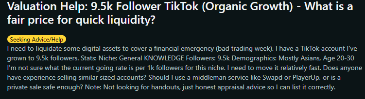 movemaxis's tweet photo. Its happening. 

Madlad got liquidated today and seeking to sell his 9.5k followers tiktok account for some cash. https://t.co/6GqlOS7AqN