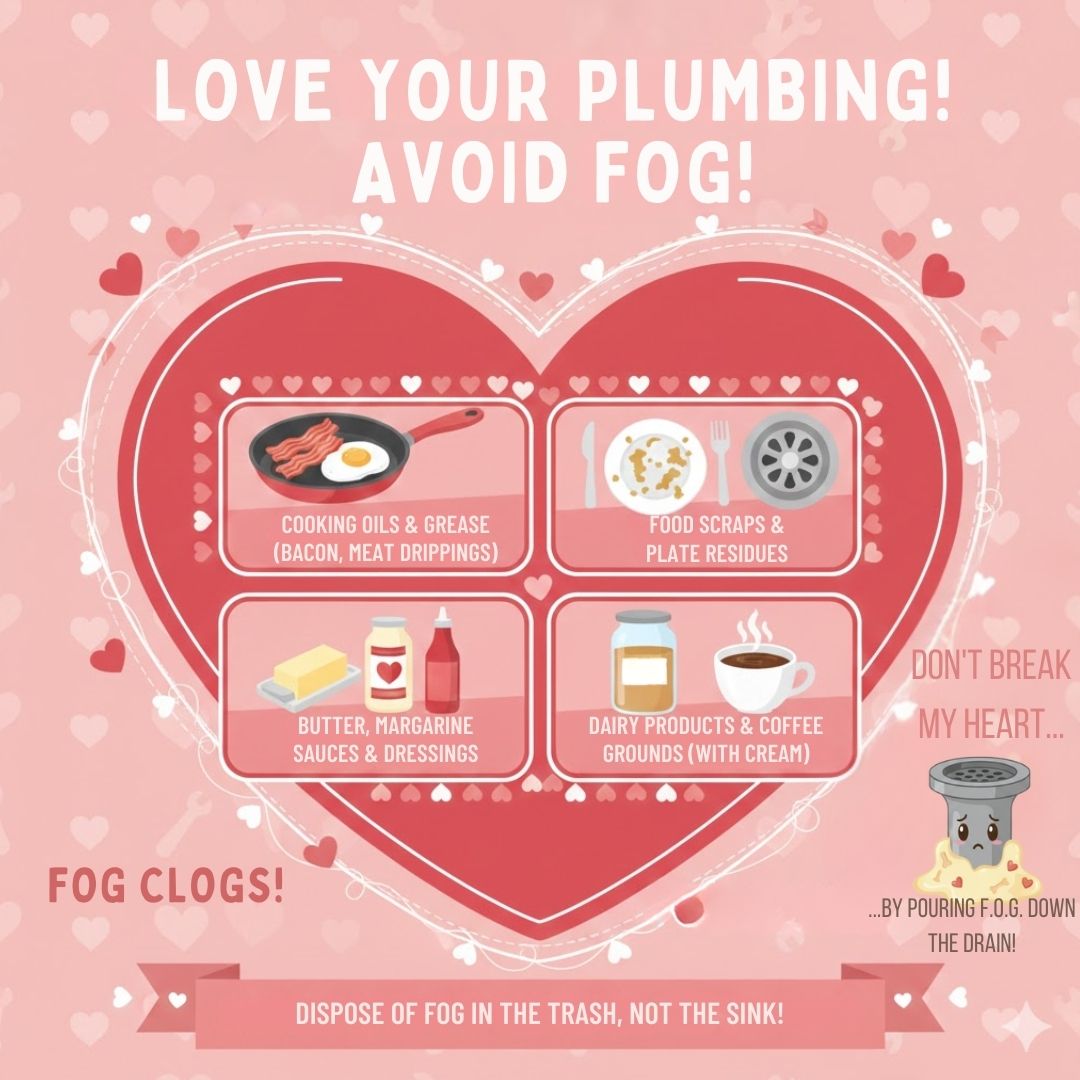 Don’t break your plumbing’s heart this Valentine’s day! Show your love by washing your dishes and disposing of waste responsibly. Cool it, can it and trash it!
