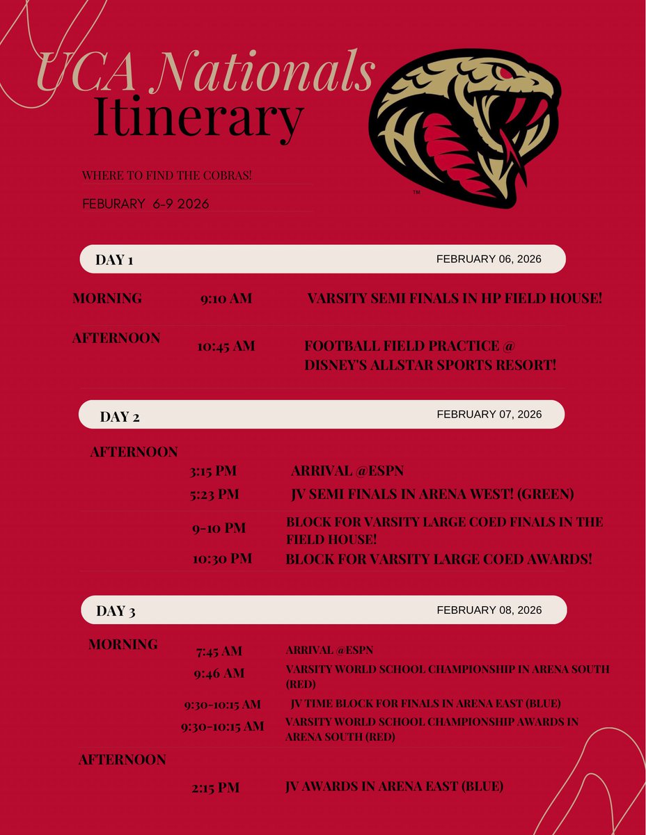 hudsoncoed's tweet photo. Hereโs the schedule! Make sure to come and find us ๐โค๏ธ
#cheer #coedcheer #cheerleading #hudsoncheer #highschoolcheer https://t.co/zjIpKxhwYu