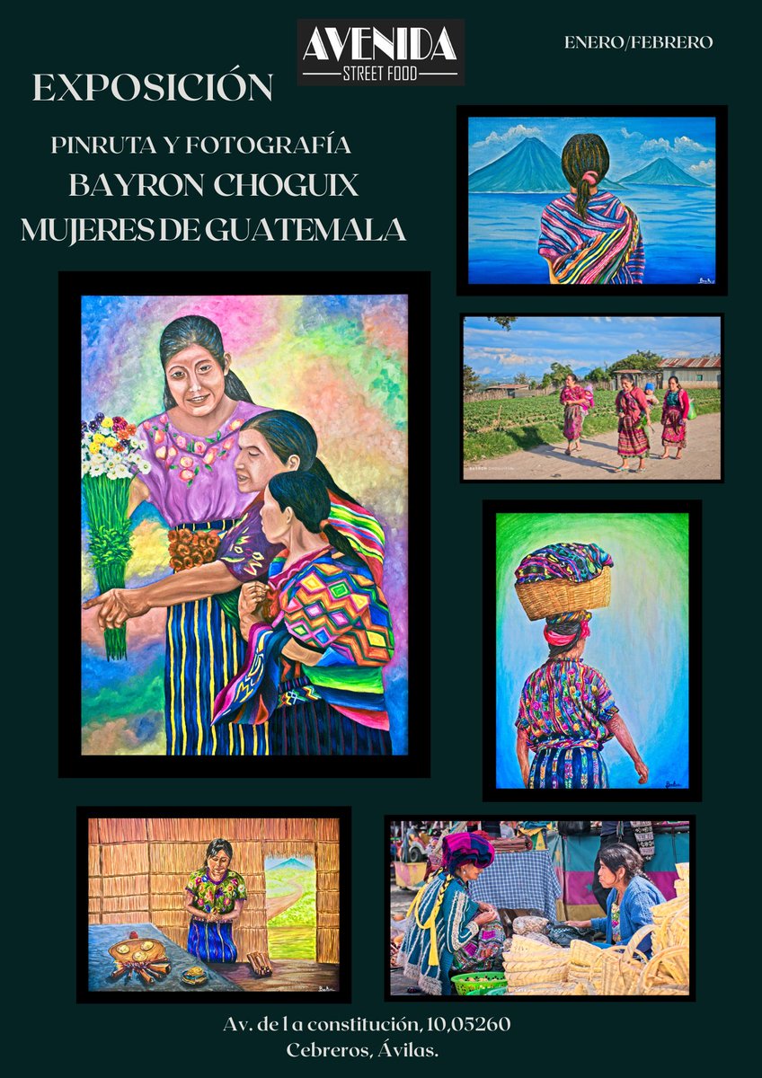 Y en Restaurante Avenida Street Food de Cebreros , Ávila ya están expuestas "Mujeres De Guatemala". 🇬🇹🇪🇸🎨📸🍽️🍝🌮🌯🍲

#Pinturas #Acuarelas #Oleos #Fotografías #MundoMaya #MujeresdeGustemala <a href="/Noti7Guatemala/">Noti7</a> <a href="/GuatemalaGob/">Gobierno de Guatemala 🇬🇹</a> <a href="/SaraCurruchich/">Sara</a> <a href="/jmrdezuribes/">José Manuel Rodríguez Uribes</a> <a href="/EmbajadaEspGTA/">Embajada de España en Guatemala</a>