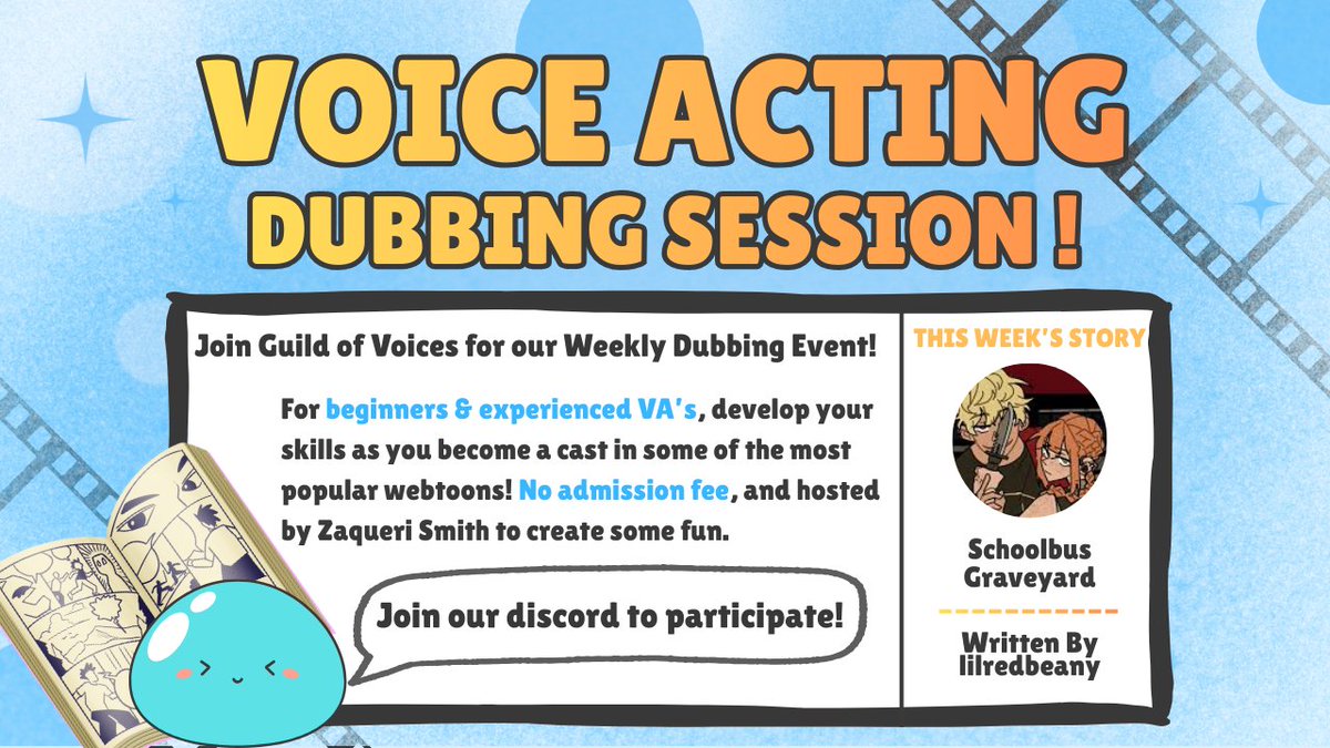 Looking for more Voice Actors to meet for our weekly dubbing event happening ✨TODAY✨! 

📅 Feb. 5th, 2026
🕑 5PM PST | 8 PM EST | 1AM BST

🔗 Below