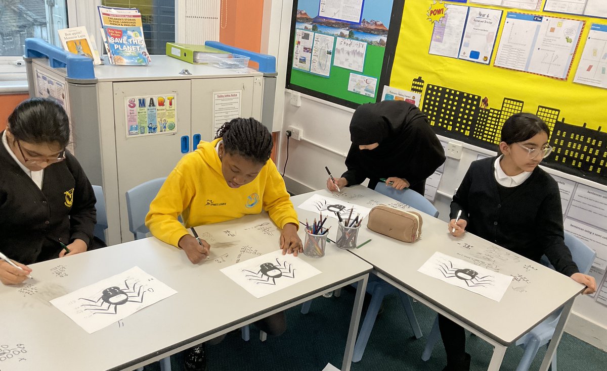 MarshfieldPS's tweet photo. Year 6 Stan Lee loved some active maths today, rotating between tables to solve percentage problems against the clock, then checking their own spider to spot and correct any mistakes. Brilliant teamwork, focus and reasoning in action! #MPSMaths 🕷️📊% https://t.co/s0hiIskJzO