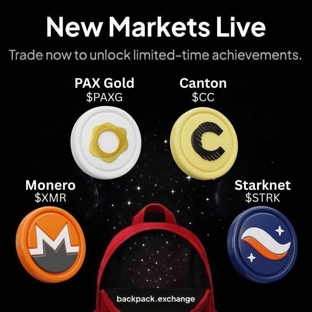 Nuevos mercados disponibles 🎒

• PAXG/USD
• CC-PERP
• XMR-PERP
• STRK-PERP

¡Tradea $PAXG, $CC, $XMR y $STRK ahora en Backpack y desbloquea logros por tiempo limitado!