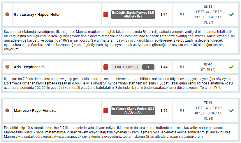 * <a href="/Nesinecom/">Nesine</a> takipçileri için hazırlamış olduğumuz Kuponlar ile kazandırmaya devam ettik. 🏀

** EuroCup 2/2 yorum isabeti.🎯(04.02.2026)
** FIBA Şampiyonlar Ligi 1/1 yorum isabeti.🎯(04.02.2026)

*** Toplam Oran : 10,59. Değerlendirenlere Teşekkürler, Tebrikler.!  ✅ 💯  🙂