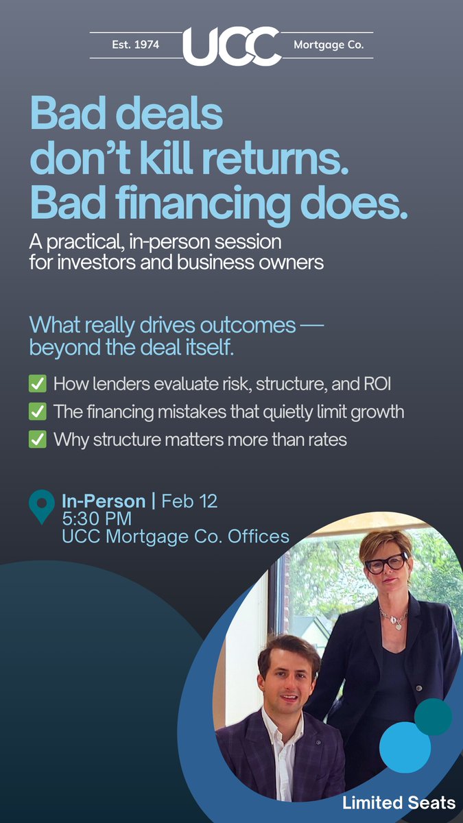 Structure > Rates.
Risk > Headlines.
Strategy > Guesswork.
Practical, in-person session for investors &amp; business owners.
Feb 12 | UCC Mortgage Co.
DM for details. 🏢💡