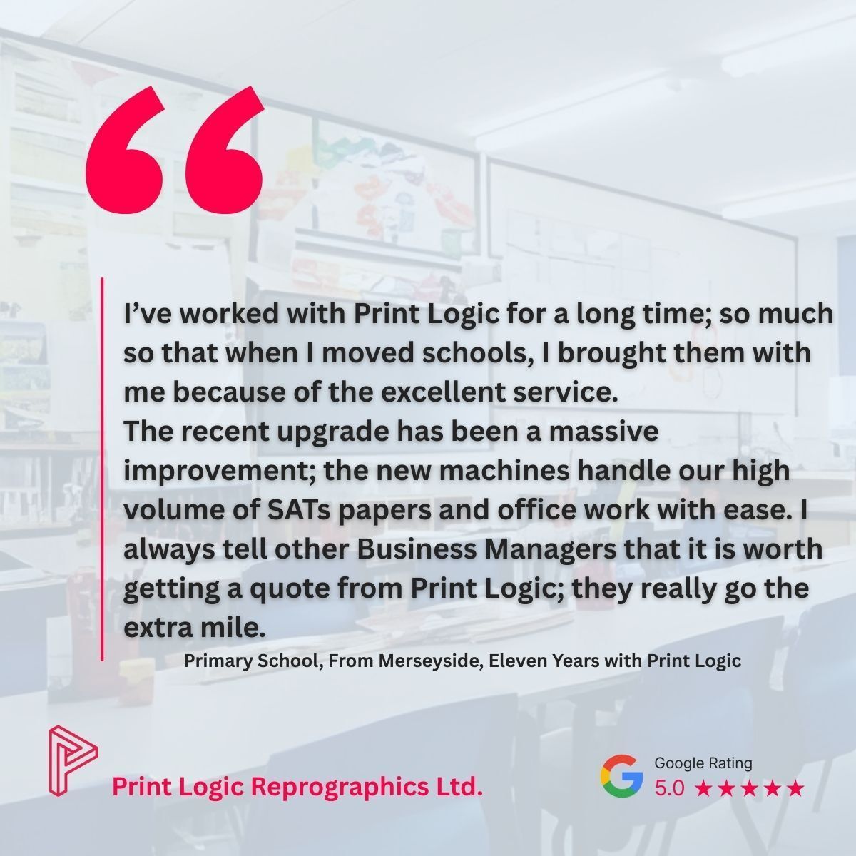 When you find a print partner you trust, you take them with you ✨ A Manager at a Wirral Primary School brought Print Logic to her new role, praising the high-volume performance and “exceptional” toner life. Looking for a partner worth keeping? 
#PrintLogic #WirralSchools