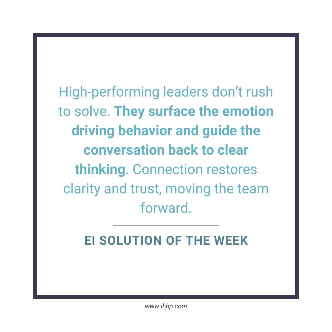 IHHP's tweet photo. The EI solution leaders are using this week: emotional connection.

When tension shows up, most leaders push for answers. Stronger leaders slow the moment, surface what’s driving emotion while creating the conditions for clearer thinking and better leadership conversations.

Emotional connection is one of the three core modules in our Science of Emotional Intelligence Open Program. Alongside self-awareness and managing emotions under pressure, leaders build the skills to lead more effectively when the stakes are high.

Our next live online cohort runs February 10–12.

Learn more and register today: https://t.co/NdwmcXQMYU

#EmotionalIntelligence #LeadershipDevelopment #LeadershipSkills #HighPerformance #Culture #IHHP