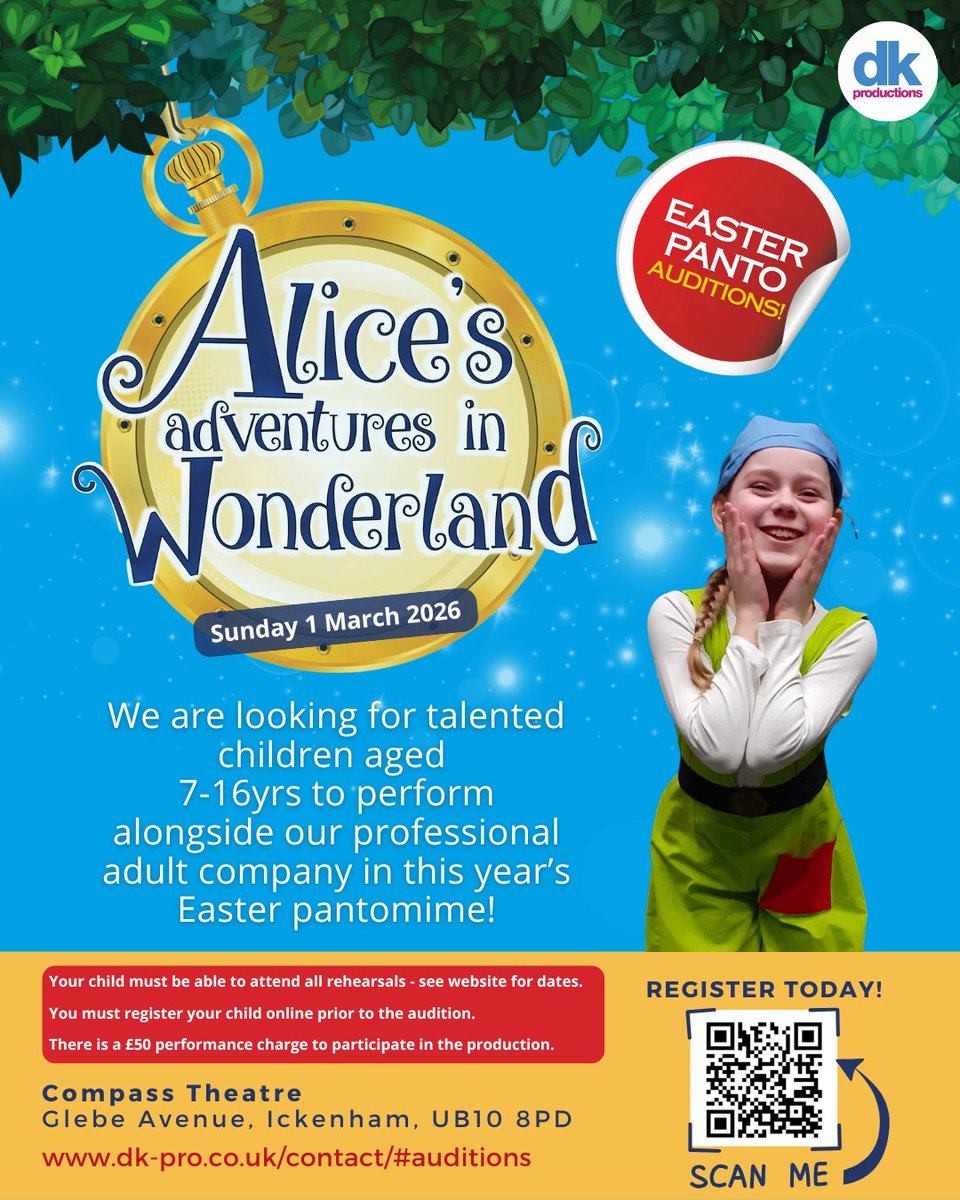 🐰 Junior Ensemble Auditions! 🐰

Sunday March 1st at the Compass Theatre! 🥕

For more information and to register interest: dk-pro.co.uk/contact/#audit…

#HillingdonTheatres #CompassTheatre #Ickenham #EasterPanto #Auditions #JuniorEnsemble #AlicesAdventuresInWonderland #Panto
