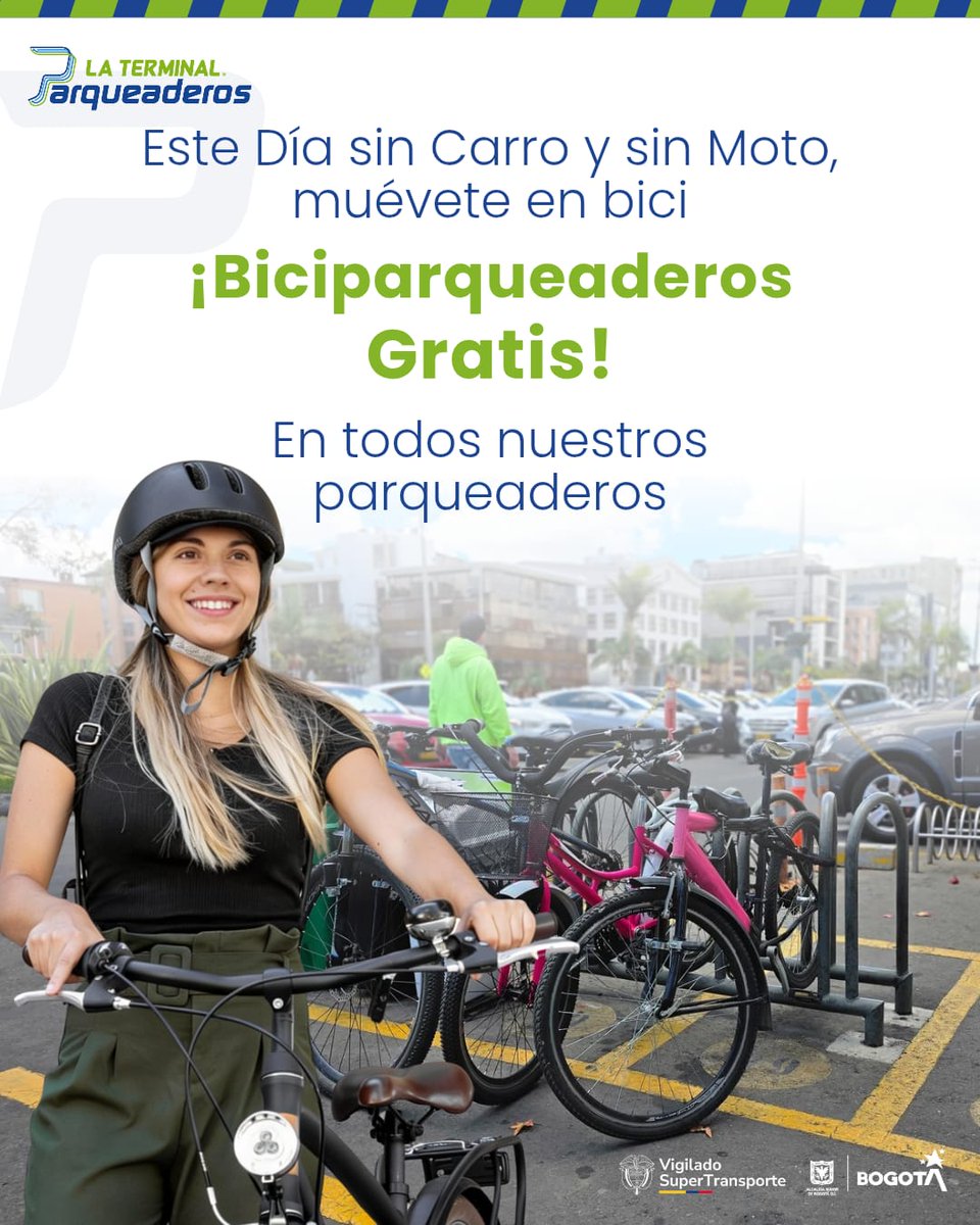 TerminalBogota's tweet photo. ¡En el #DíaSinCarroySinMoto, los cupos para #Bicis en nuestros #Parqueaderos son GRATIS!🌱🚴🏻‍♂️🚴🏻‍♀️🥳

📍 Conoce la ubicación de nuestros estacionamiento fuera de vía aquí:
 https://t.co/wV9c1C5CF3 https://t.co/G2mwo4hkQn