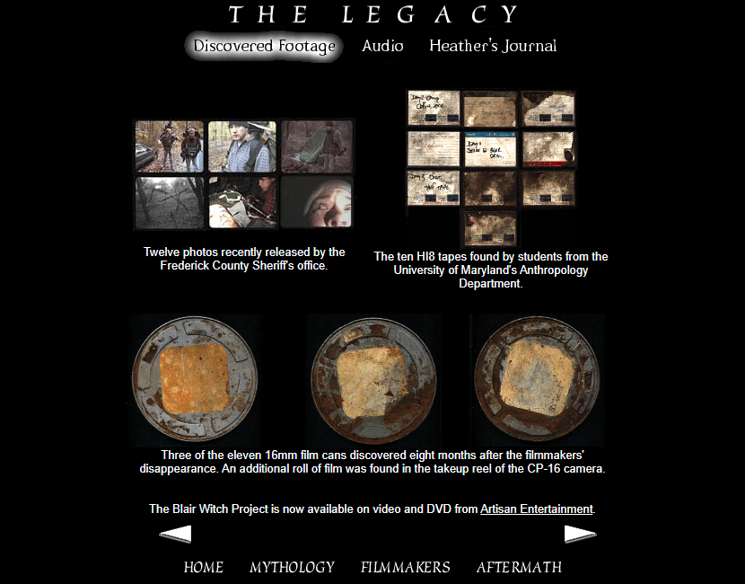 WebDesignMuseum's tweet photo. The Blair Witch Project website in 1999

#WebDesignHistory https://t.co/CrDOS5bQDQ