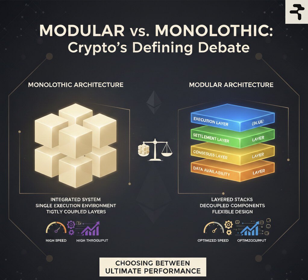 Crypto’s decade-long "modular vs. monolithic" debate shaped performance. Designers weighed integrated systems against layered stacks to optimize speed and throughput, defining a blockchain's ultimate utility.
Make sure you check <a href="/RialoHQ/">Rialo</a> out 
Thank me later