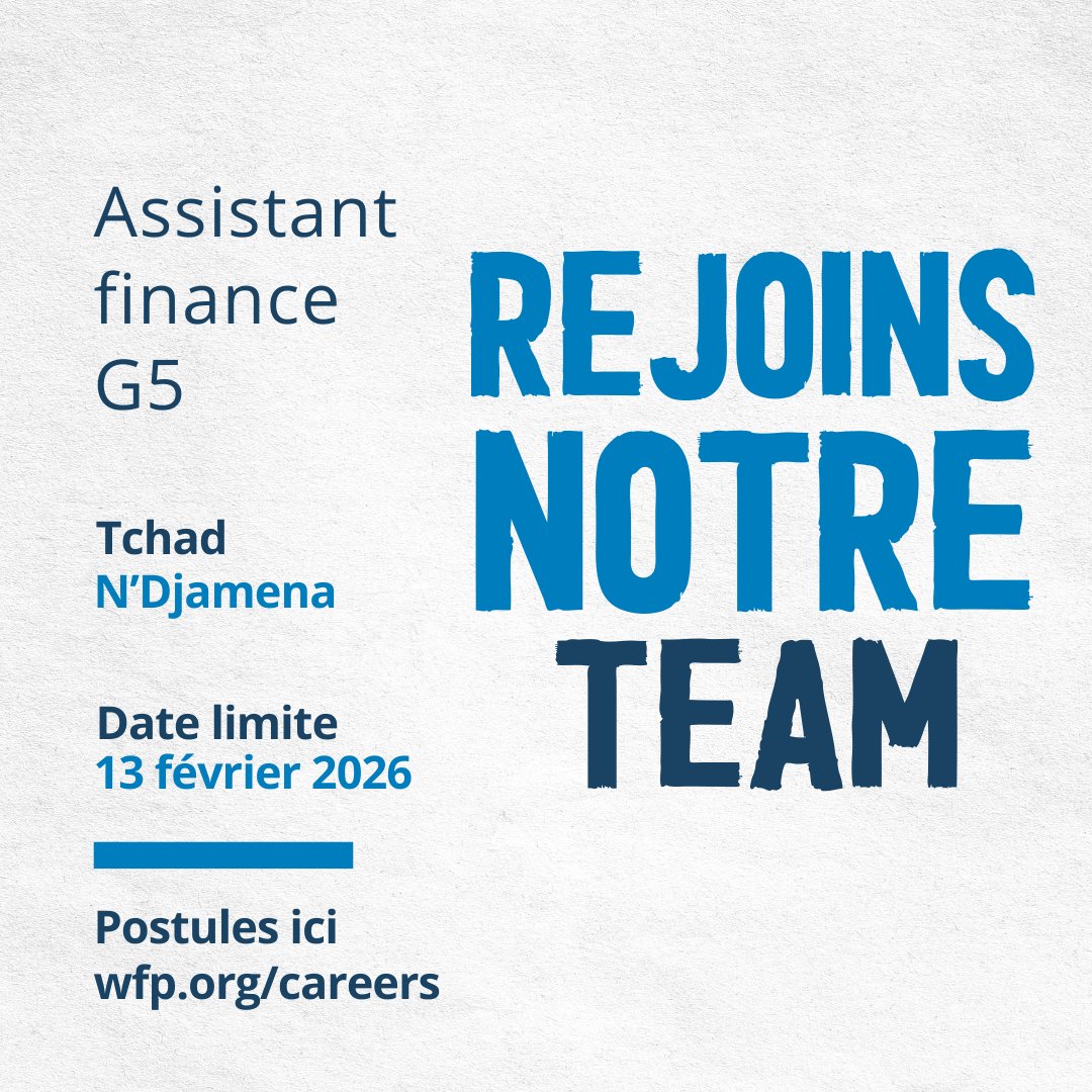 Tu es Tchadien(ne)? Tu as plus de 5 ans d'expérience en finance ou dans un domaine connexe? 

Nous avons un poste vacant au sein de l'équipe finance pour assurer le suivi budgétaire et administratif  des ressources.

👇wd3.myworkdaysite.com/recruiting/wfp…