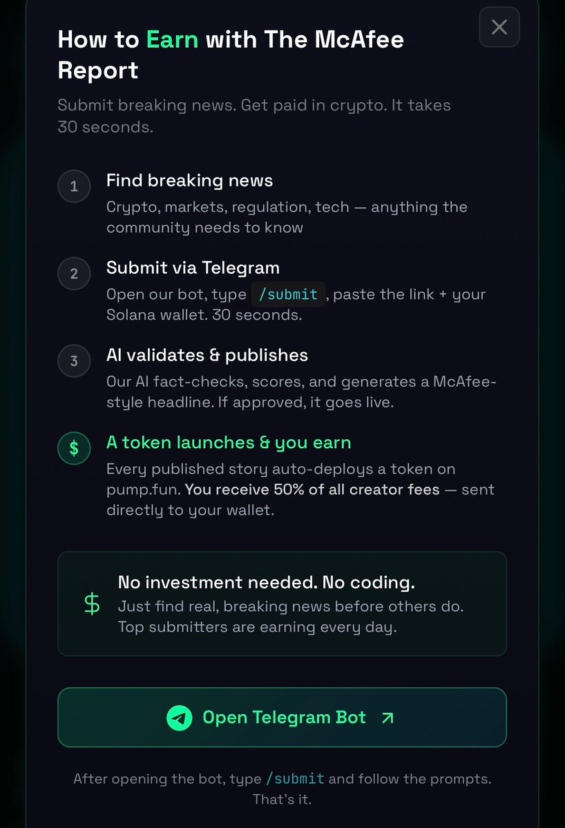 Earn FREE crypto by submitting the $NEWS

Submit any link

If John AI approves, the content is posted, and a token is auto deployed on @pumpdotfun

50% fees to the submitter
50% burns $NEWS 🔥

7Epmyp9dMD5SzUtxczbuWwsVARyWdzLFAkzxnvZWpump

Try it now! TheMcAfeeReport.com